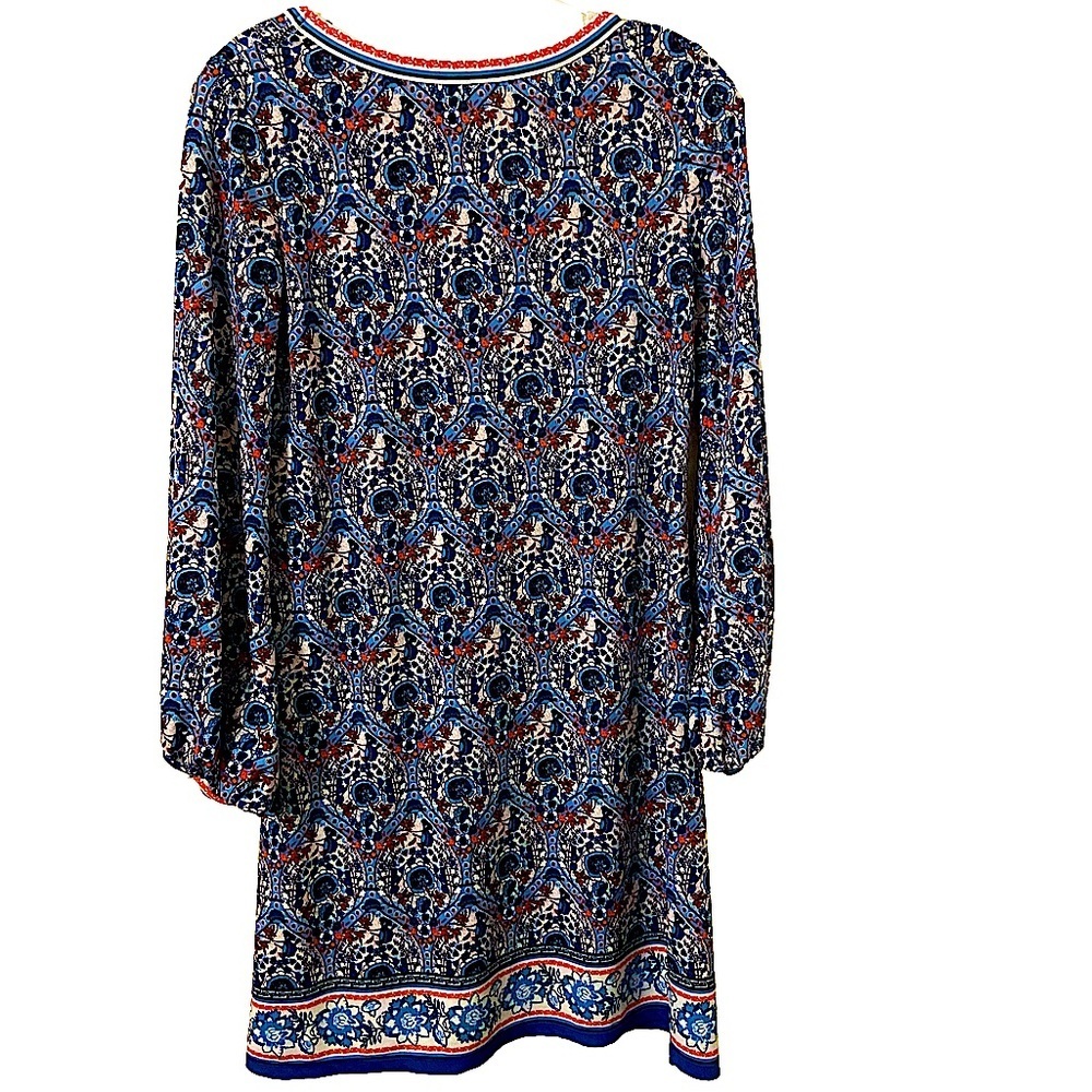 Max Studio Abstract Pattern Print Pullover Long Sleeves Loose Fit Dress Blue. - Picture 2 of 7